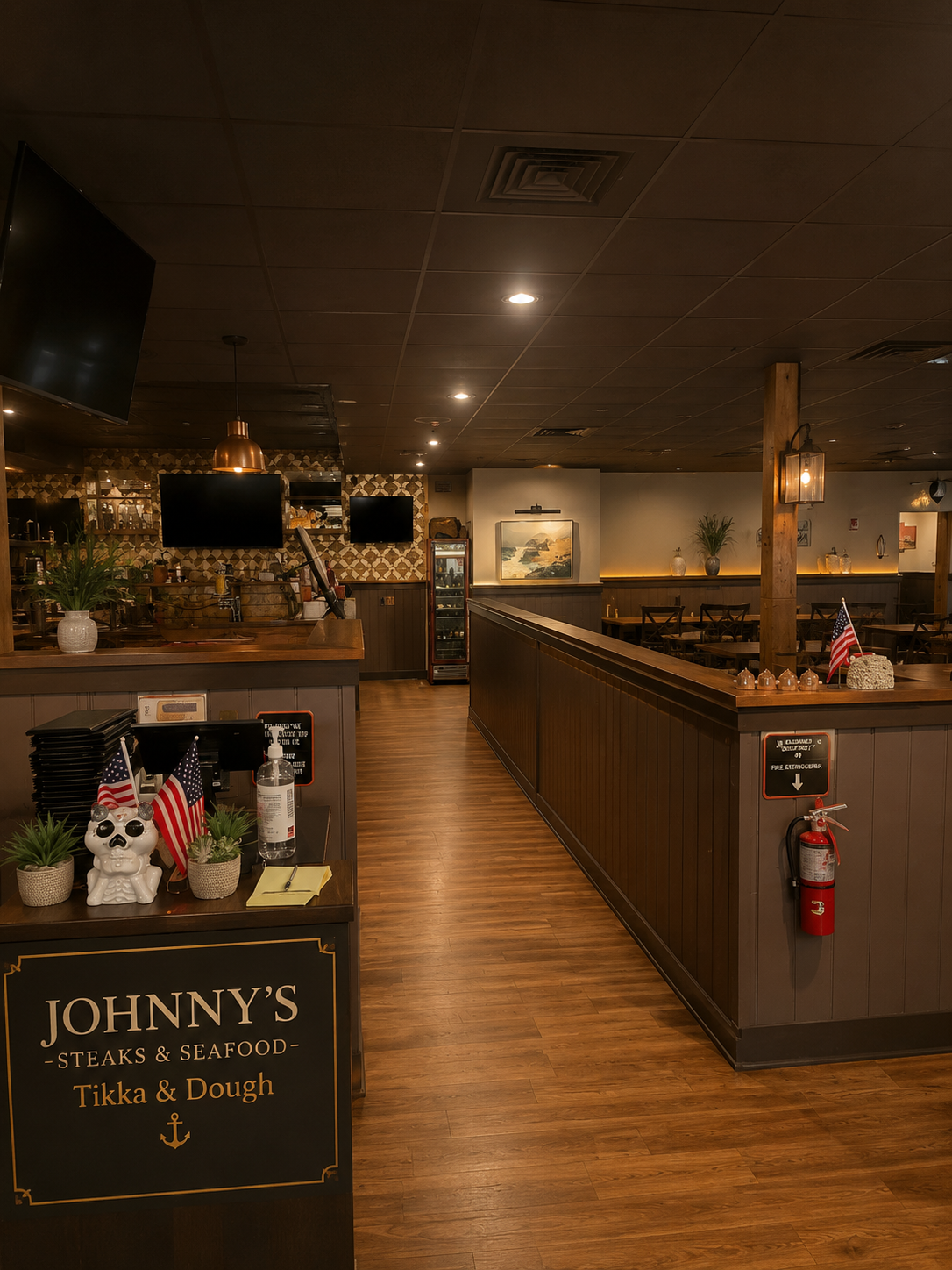 Johnny's Spice Bay host stand and bar area